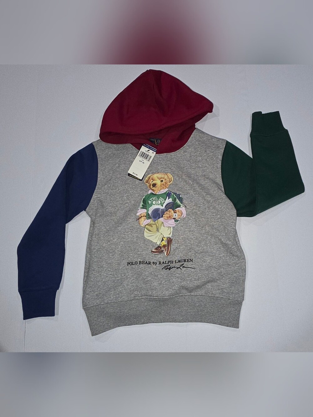 Ralph Lauren Polo Bear Colorblock Hoodie - Gray with Burgundy Hood